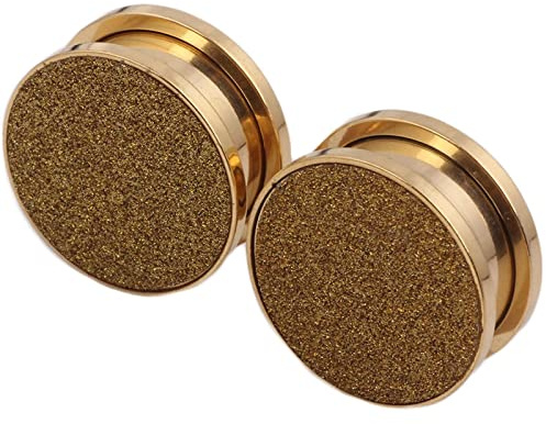 ANAZOZ 2Pcs Plug Écarteur Oreille 6mm, Surface de Sable, Acier Inoxydable, Tunnel Oreille 2G, Doré