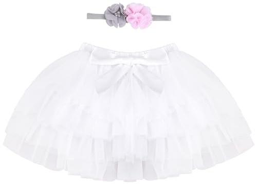 ANIMQUE Bebè Bambine Ragazze Gonna tutù Gonna Principessa Mini Strati Super Morbido 1-2 Anni Tulle Gonna Elastico in Vita Balletto Gonne Corte con Copri Pannolino + Fascia, Bianco L