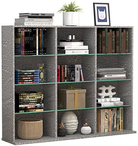 VCM Standregal 102x23x82 cm 12 Fächer Holzwerkstoff und Glas Wohnregal | Stauraum für Bücher und Deko - Wohnzimmer - Vielleser - Für mehr Ordnung im Alltag - Praktisches Stauraumwunder
