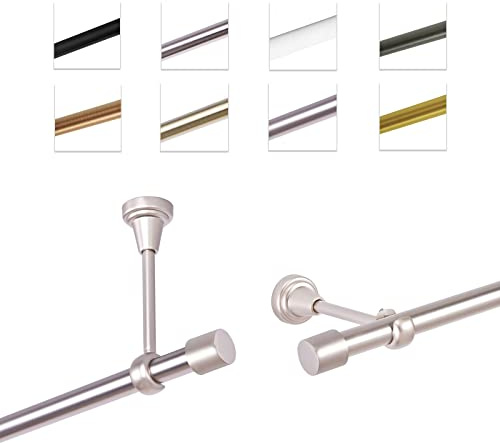 MDEKOR Gardinenstange 140 cm einläufig | Vorhangstange für die Wandmontage oder Deckenmontage Silber aus Metall | Gardinenstangenset Ø 19mm