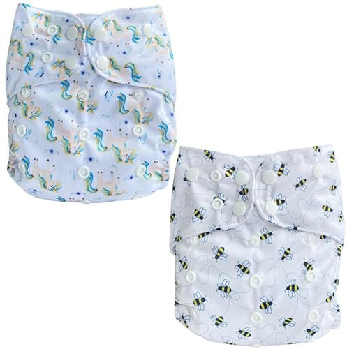Pannolino da piscina per bambini, impermeabile e regolabile, lavabile riutilizzabile, ecologico, comfort misto (set di 2: unicorno + ape)
