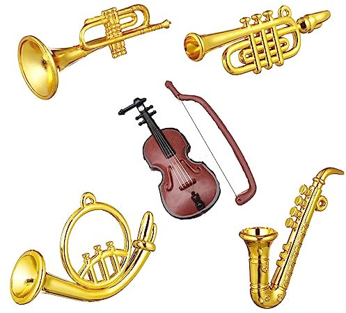 zalati Dollhouse Instruments de Musique 5pcs Mini Jouets Trompette & Tuba & Cor Français & Saxophone & Violon pour Dollhouse Miniature Décoration