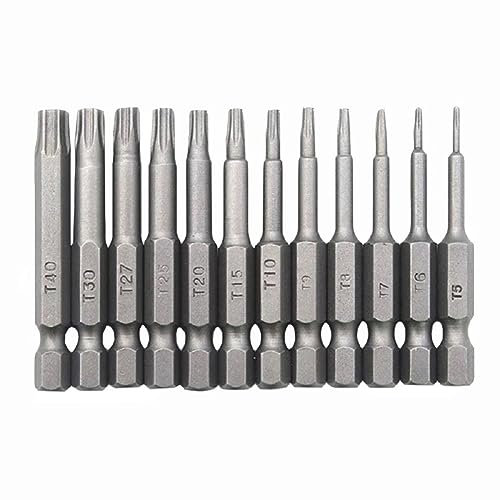 Teocpai 12PCS Jeu d'embouts de Tournevis Torx Set de Tournevis Magnétiques en Acier S2 Tournevis Etoile 6 Branches Tige hexagonale 1/4 Pouce T5-T40