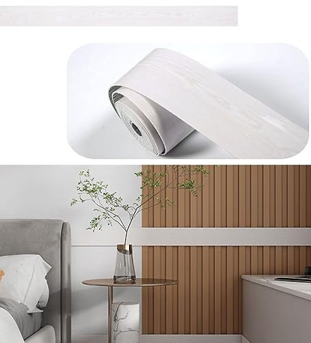 Dostear Bordi Greche Pannelli Adesivi Bordo Adesivo per Pareti Striscia Adesiva Muro Decorativa Greca Adesiva per Parete legno bianco 10x500cm