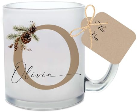 Manufaktur Liebevoll - Tasse Weihnachten Name Personalisiert Glastasse Weihnachtstasse Weihnachtsgeschenk Geschenk Glühwein Frauen Männer Nikolaus Kleinigkeit Aufmerksamkeit (Motiv Tannenzapfen)