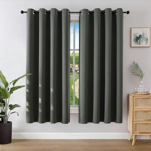 Joydeco Blackout Curtains for Bedroom 66 x 72 Inch, Eyelet Thermal Insulated Energy-saving Drapes for Room Darkening Light Filtering, Nursery Window Treatments 72 Inch Drop, 2 Panels - Dark Grey