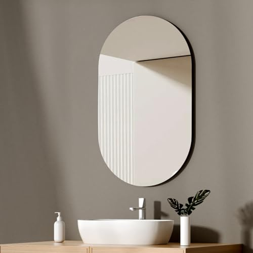 EMKE 400x700mm Oval Frameless Mirror - Wall Mounted for Bathroom, Living Room and Cloakroom, Horizontal & Vertical Hanging