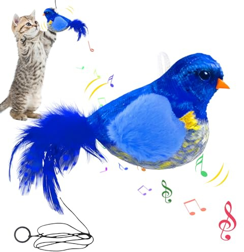 Katzenspielzeug Türrahmen,Katzenspielzeug Selbstbeschäftigung,Hängende Katzenspielzeug Vogel mit Ton,Interaktives Katzenspielzeug Türbehang ​Hüpfendes Einziehbares Katzen Spielzeug (Blau)
