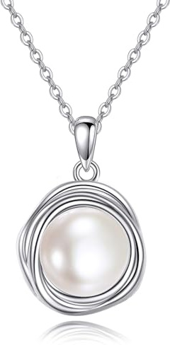 POPLYKE Perle Mondstein Opal Schwarze Perlenketten Damen 925 Sterling Silber Einzelne Perlenkette 8mm Perle Edelsteinschmuck für Mum Wife