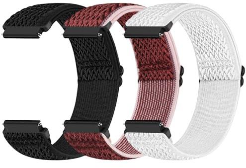 Yunshare Quick Release Watch Strap 18mm 19mm 20mm 22mm 24mm, Elastic Nylon Watch Bands Women Men for Samsung/Garmin/Fossil/Amazfit/Huawei/COROS/Xiaomi Replacement Wristband, 3pcs