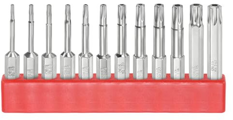 QUARKZMAN 12pz T6-T40 Bit Torx di Sicurezza 1/4 Gambo Esagonale 2 Lungo Acciaio S2 Magnetica Antimanomissione Star Bits Cacciavite Testa Torx con Foro per Rimuovere Viti Fissaggio