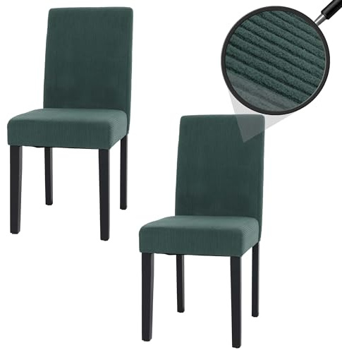 Mendler 2er-Set Esszimmerstuhl Littau - grün, dunkle Beine | Stuhl, Küchenstuhl, Hochlehner, Stoff/Textil, Cord Holz