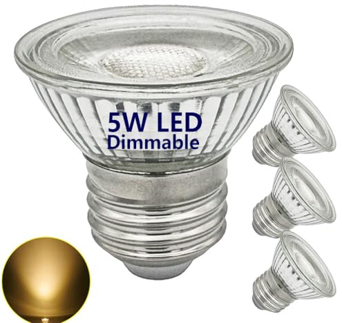 luckmax E27 LED varmvit 3000 K dimbar strålkastare, hög ljusstyrka 5 W LED (motsvarar 50–60 W halogenlampa), PAR16 glasreflektor, vattentät, 36° smal strålvinkel, 230 V, inomhusspotbelysning