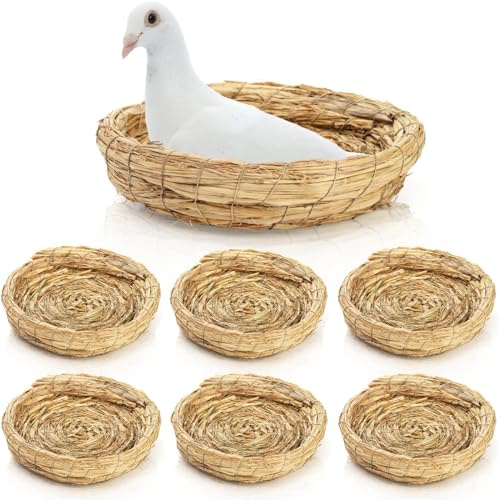 Eorbow 6 Packs Woven Straw Bird Nests, 8 Handmade Flat Base Spawning Nest, Small Animal Breeding Bed Hatch House Cage Accessories for Dove Pigeon Parrot Cuckoo Sparrow Rabbits Chinchillas Hamster