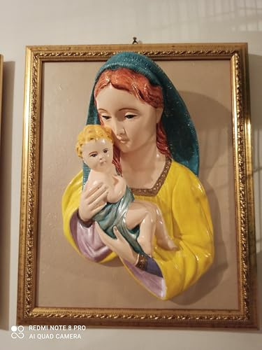 Madonna con bambino manto giallo cm 40 x 30, gesso alabastrino
