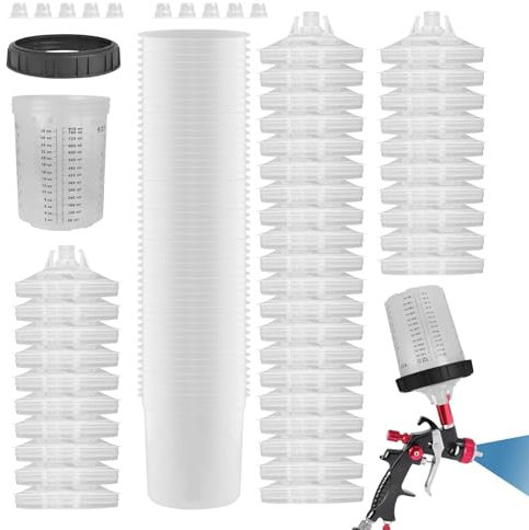 Vasos medidores de pintura – 50 tazas de mezcla de pintura, vasos de mezcla de pintura | Revestimiento de taza de rociador de pintura simple con tapones, juego de rociadores de pintura automotrices