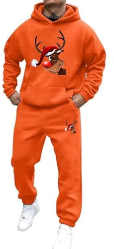 Generisch Weihnachts Jogginganzug Herren Sportanzug Lustig Santa Aufdruck Trainingsanzug Kapuzenpullover + Jogginghose 2 Teiliges Xmas Freizeitanzug Tracksuit Sportswear Weihnachtsoutfit