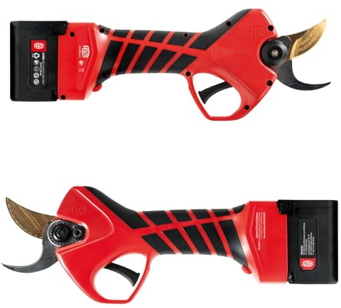 FELCO 834W Elektrische Gartenschere mit 2x 14,4V Lithium-Akkus, Schnitt bis 34 mm, F-GOLD WOOD Klinge, Komplettset mit Koffer, Handschuhen und Zubehör