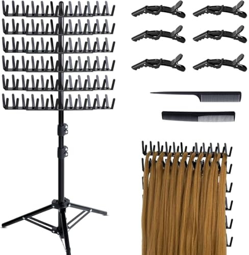 Adjustable Braiding Hair Rack, Wig Stand with 144 Pegs for Hairstylists and Braiders, Hair Extension Holder