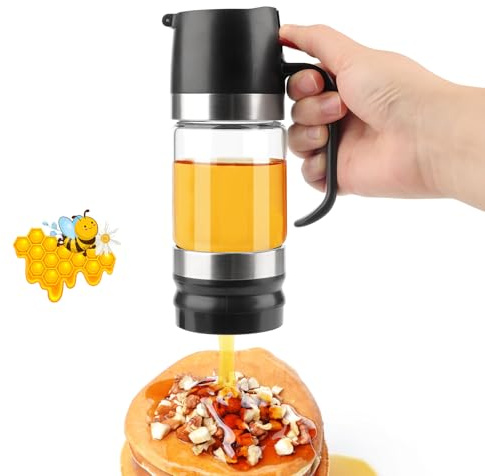 XIAOCHUAN Distributeur de miel, pot à miel avec poignée, verre transparent de qualité alimentaire pour miel, sirop, confiture, lait de vache, café, thé