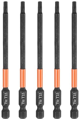 QUARKZMAN 5 Stück T15 Torx Bit Schraubendreher Bit Set 100mm lang 1/4 Magnetisch Sechskantschaft Ohne Loch Hex Sechskant Schraubendreher Bohrer S2 Stahl Bitsatz für Akkuschrauber Werkzeug