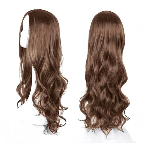 SDXCJY Perruque ondulée pour femme et fille - Longue perruque bouclée et complète - Cheveux synthétiques châtain clair de 68 cm de long - Parfaite pour les fêtes cosplay et un usage quotidien (marron