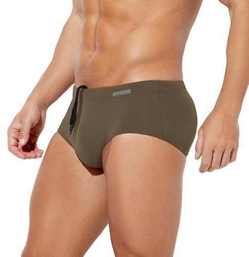 Casey Kevin Men's Solid Swim Briefs Elastic Drawstring Board Surf Swimsuits Quick Drying Bikini Bottom Swimwear,Green,L