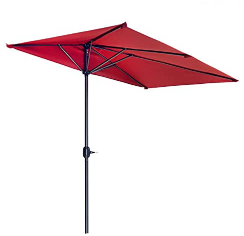 CRBUDY Parasol de Jardin Demi-carré 250 cm (8 Pieds), Parasol de terrasse, Parasol Mural, Pare-Soleil, étanche, 5 Baleines avec manivelle, Parasol d'extérieur Demi-carré (Bordeaux)