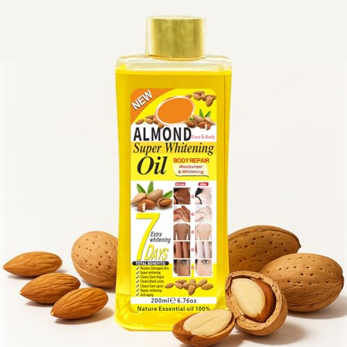 Organic Sweet Almond Oil for Skin, 200ml Almond Massage Oil for Dry Skin, Hair, Nails, Face & Body Oil for Glowing, Natural Carrier Oil for Skincare, DIY Beauty Use as Serum & Moisturizer