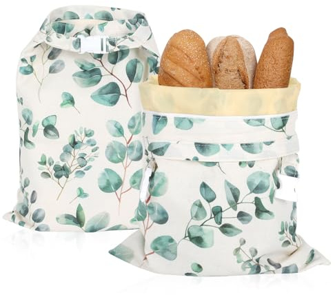 AYYDS 2 Stück Bienenwachs Brotbeutel, Sauerteig-Brotbeutel mit Doppelverschluss, Leinen Bienenwachs Brot Taschen Wiederverwendbare zum Brot Obst Gemüse Aufbewahrung und Frischhalten