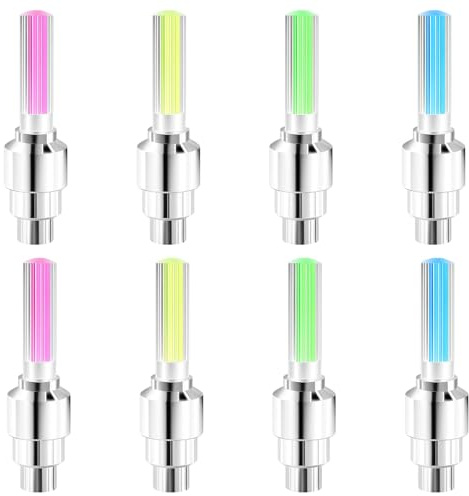 8 PCS LED Bike Wheel Lights,Value Cap Tire Flash Lights Waterproof Shockproof Bicycle Wheel Neon Lamps with Battery for Bike Car Motorcycle E-Scooter (Green, Red, Blue, Yellow)
