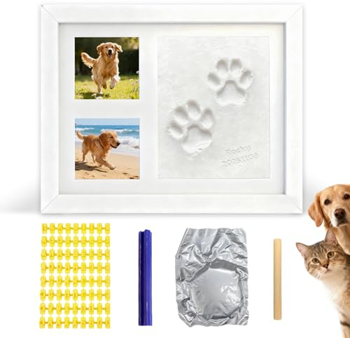 SahCognitual Set di Impronte per Cane e Gatto, Cornice Fotografica con Impronta in Argilla, Kit Impronte Mani e Piedi per Bambini, Cornice Commemorativa per Animali per Neonati, Cani e Gatti, Bianco