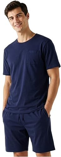 Get Trend Pigiama Uomo Corto Cotone Leggero, M-5XL, Completo Estivo 2 Pezzi con Maglietta Manica Corta e Pantaloncini, Regali per Lui (M, Marina)