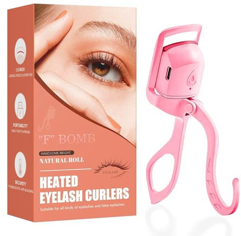 C-Shaped Heated Eyelash Curler Fast Heat Up in 5s - Rechargeable Electric Eyelash Curler for 24H Long Lasting Curls - Safe Anti-Burn Lash Curler Elevate Your Beauty with Stunning Lashes (Pink, L)