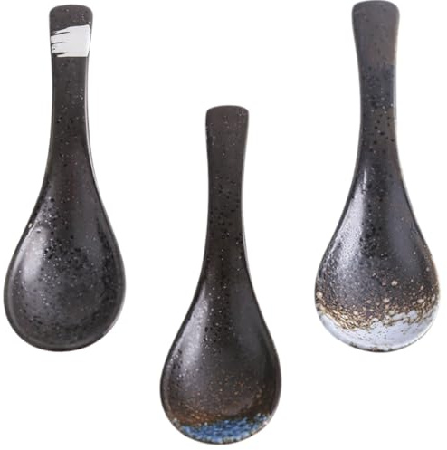 VALICLUD 3 piezas Cucharas de Sopa Japonesas de Cerámica con Diseño Antideslizante para Ramen Arroz y Aperitivos Vajilla Hogar Color Aleatorio Color Aleatorio