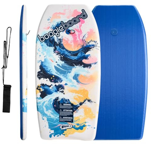 Wham-O Boogie Boards, 37 Body Board for Beach, Lightweight Bodyboard with Wrist Leash for Kids Teens Beginners