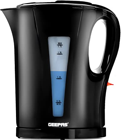 GEEPAS 1.7L Electric Kettle Cordless, Boil Dry & Auto Shut Off, 2200W Black | Fast Boil Jug Kettle, Illuminated Switch, Cord Storage, 1 Year Warranty
