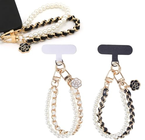 2 Pezzi Catena per Cellulare Perle, Collana Universale per Cellulare Corta, Cordino per cellulare Doppia Catena