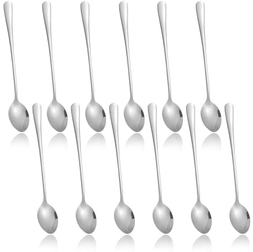 12 PCS Long Teaspoons Set, Stainless Steel Latte Spoons Long Handled Teaspoons, Coffee Spoon, Sundae Spoons Longs Handle Tea Spoon 19.3cm Longs for Iced Coffee Iced Tea Milk Shake Cool Drinking