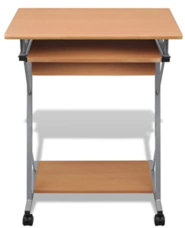 YUTAASU Scrivania per computer su ruote, tavolo per PC con ripiano estraibile per tastiera e ripiano inferiore per tower, stampante, scanner, marrone