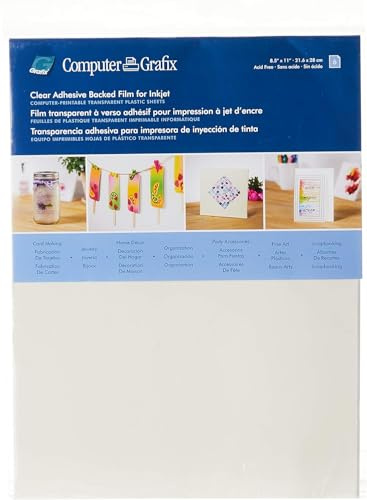 Grafix Computer Adhesive Backed Ink Jet Film – Self-Stick Printable Film for Creating Custom Journals, Stickers, Photos, Jewelry and More, Ink Jet Printers Only 8.5 x 11”, Clear, Pack of 6