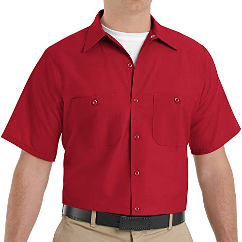 Red Kap industriell arbetsskjorta för män, normal passform, kortärmad., Röd, L