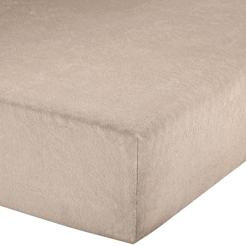 Erwin Müller Spannbettlaken, Spannbetttuch Erding Frottee-Stretch beige Größe 90x190 cm - 100x200 cm - hautsympathisch, kuschelig, bügelfrei, Rundumgummi