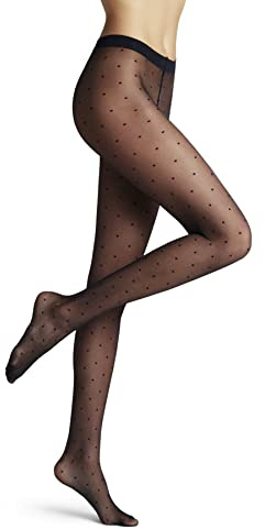 FALKE Dot 15 DEN W Ti trasparenti velati fantasia 1 pezzo, Collant Donna, Blu Marine 6179, S-M