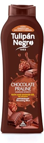 Tulipán Negro - Gel de Baño Chocolate Praliné, Hidratante y Antioxidante con Extracto de Cacao, Gel de Ducha con Fragancia Dulce a Chocolate, 650 ml