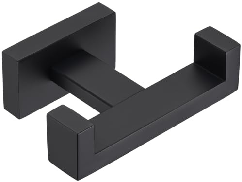 APLusee Doppel-Handtuchhaken, Edelstahl, quadratisch, Doppel-Kleiderhaken, Utility-Bad, Küche, Aufbewahrungs-Kleiderbügel, mattschwarz