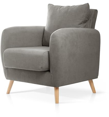 SuenosZzz- Sillon CIES butacas para Dormitorio Nórdica. Sillón tapizado Acualine Antimanchas, Color Gris Rio 2. Nordica Individual de una Plaza, COJIN Incorporado. Comedor o Dormitorio