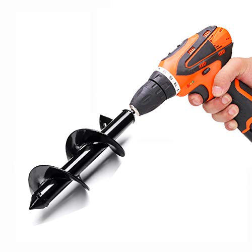 GreatforU Garden Auger Spiral Drill Bit for Planting Bedding Bulbs Seedlings, Black Solid Steel Earth Auger Bit 3 x 10, Post Ice Fishing Umbrella Hole Digger for 3/8 inch Hex Drive Drill Mix Till