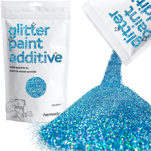 Hemway Glitter Paint Additive - Ocean Blue Holographic | Ultrafine Metallic Flakes for Adding Sparkle to Paints & Wood Varnish | Add to Emulsion, Acrylic & Latex for Indoor Sparkly Walls | 100 g