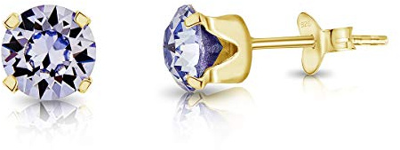 Pendientes Mujer Plata de Ley 925 Chapados Oro 24K con Brillantes de Cristal Multicolor 6 mm - Pendientes de Botón Oro - Clásicos, Elegantes, Dorados y Hipoalergénicos